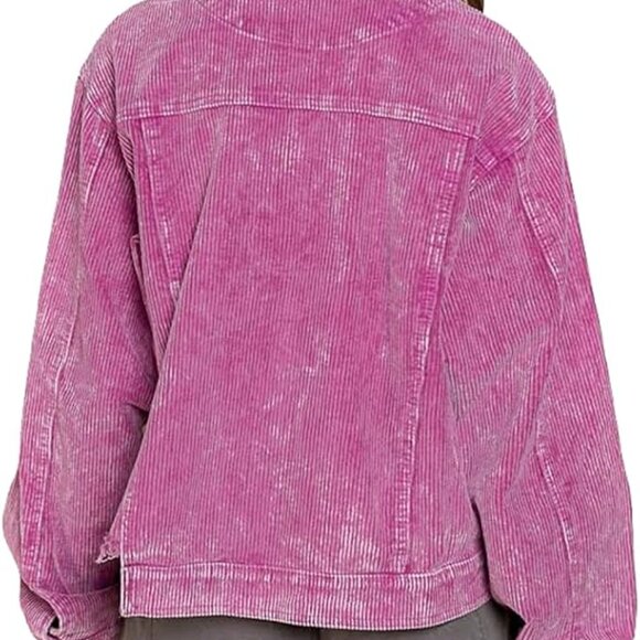 POL Clothing Washed Corduroy Trucker Jacket Pink Size Large - Picture 3 of 13